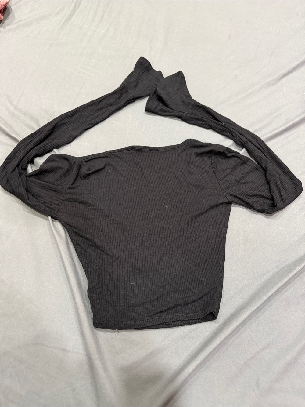 Revamped Black Ribbed Wrap Crop Top - Picture 3 of 3